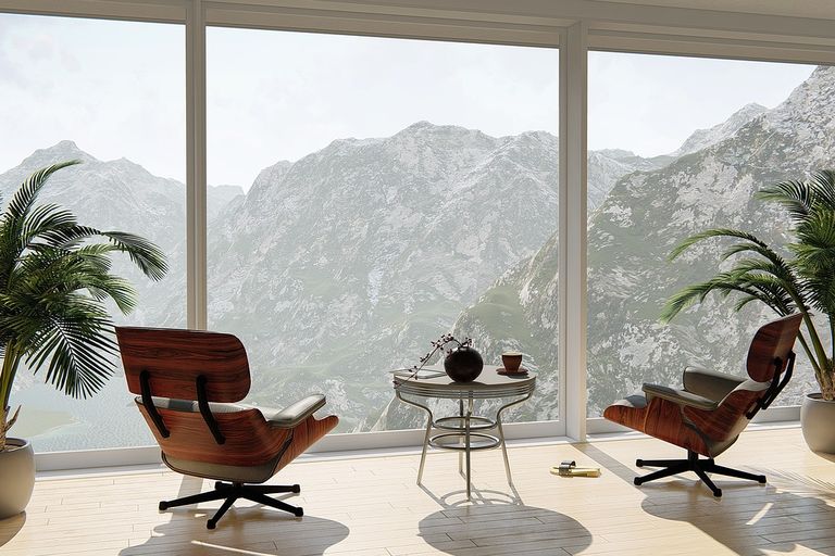 Wohnzimmer mit Blick in die Berge